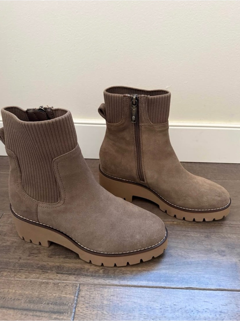 Blondo Taupe Knit-Shaft Suede Platform Boot - Picture 2 of 3